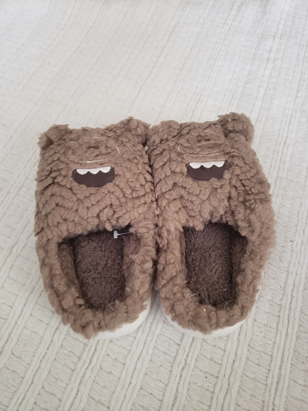 Kids Brown Plush Monster Slip-On Slippers